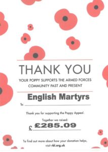 thank you poster to show amount collected on poppy day