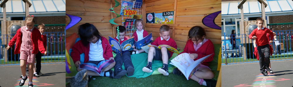 Children playing and reading